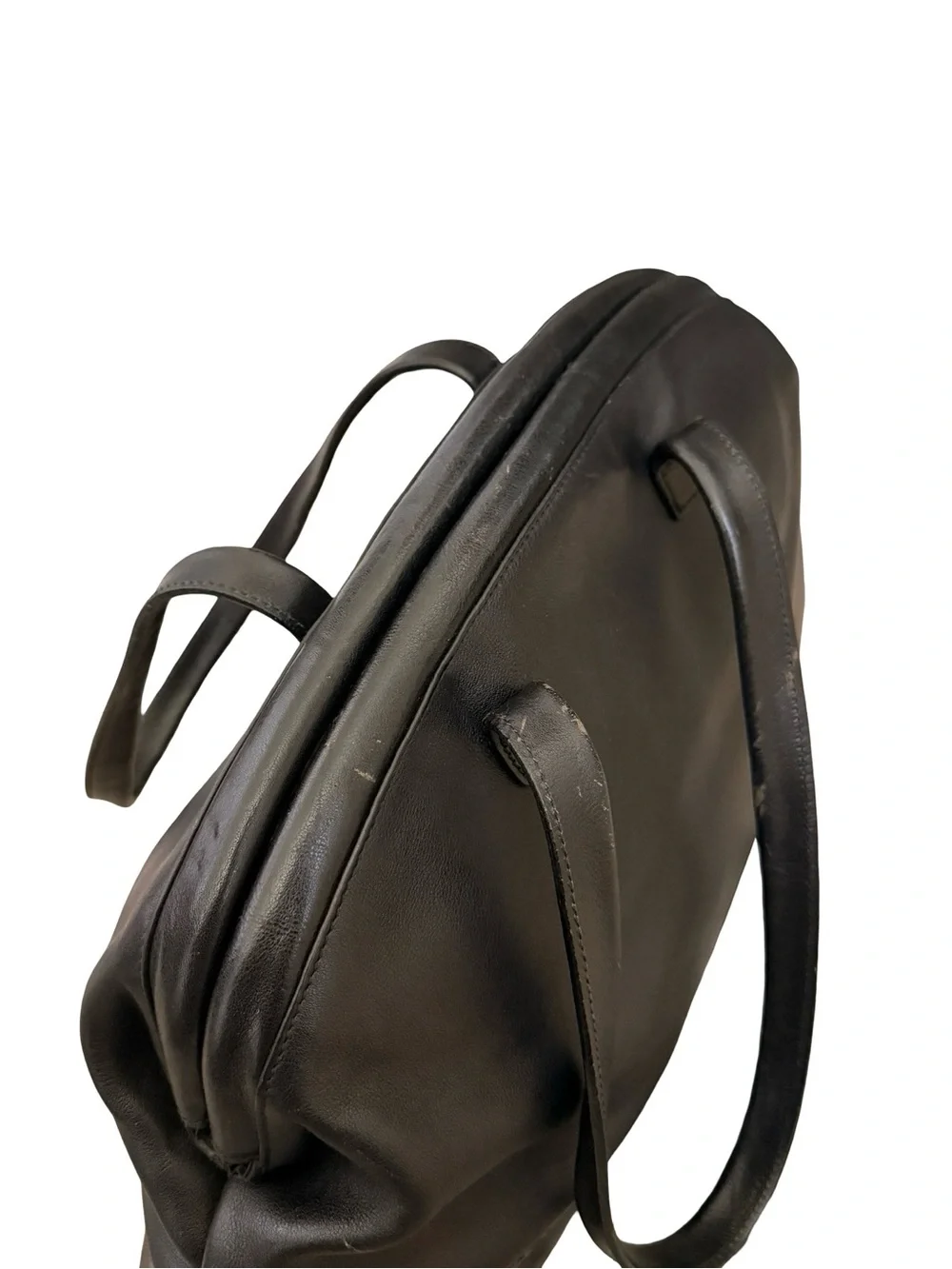Vintage Furla Black Leather Dome Shoulder Bag With Silver Logo Made in Italy